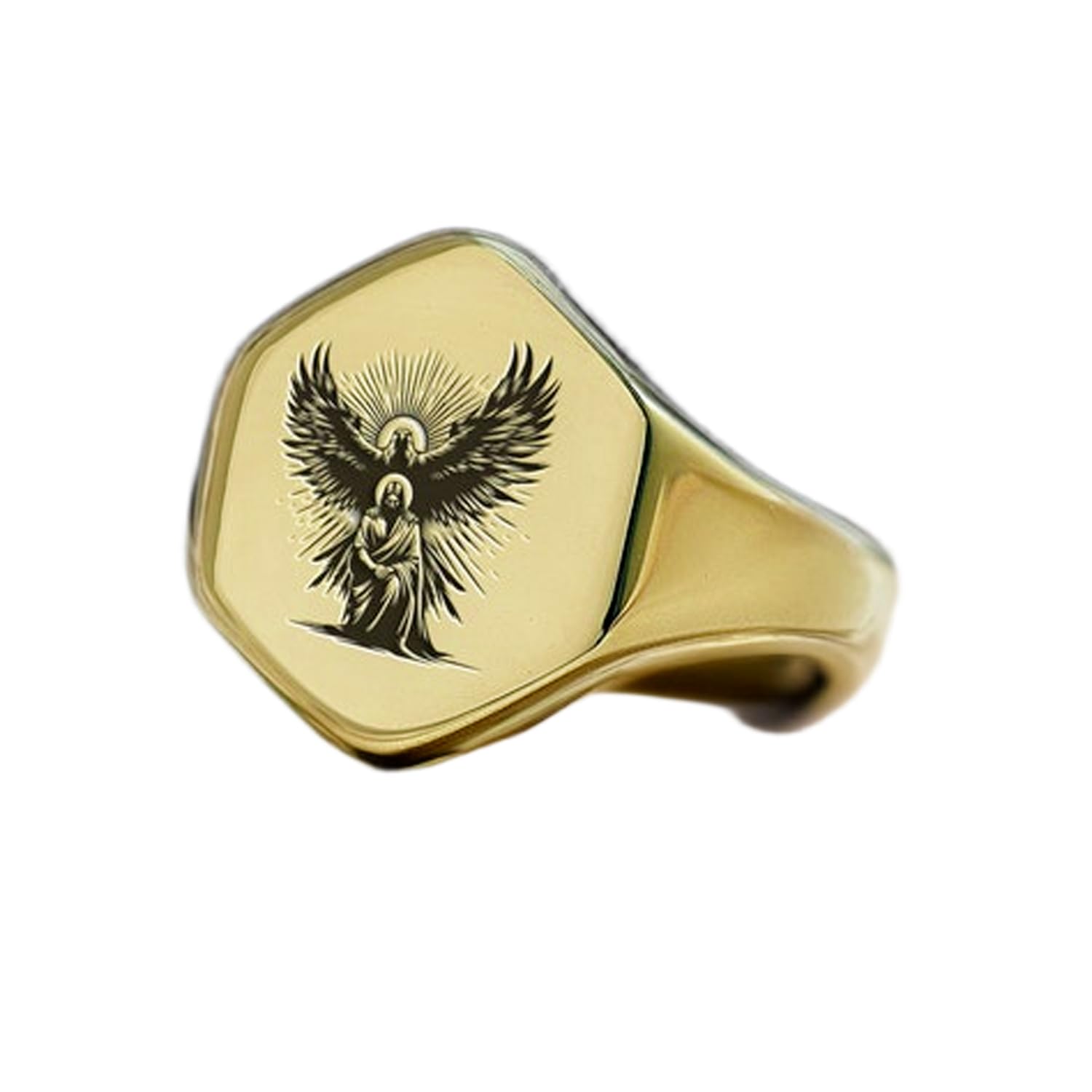 Chevalière homme argent 925 plaqué or bague aigle Jésus - 6