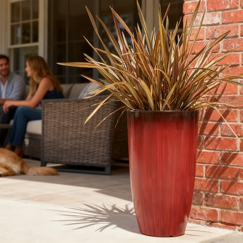Worth Garden 23.5" H. Large Plastic Planters - Set of 2 Gradient Red Glossy Smooth Finish - Tall Plant Pots for Indoor & Outdoor Use - Decorative Lightweight Flower Pots for Front Porch, Patio, Deck by Worth - Image 2