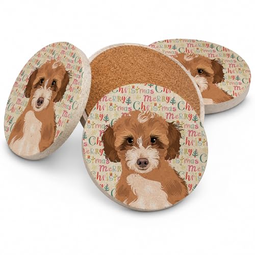 Caroline's Treasures Doodle Tricolor #2 Christmas Large Sandstone Coasters Pack of 4 Absorbent Round Coasters Decor Gifts for Men or Women, 4 in, Multicolor