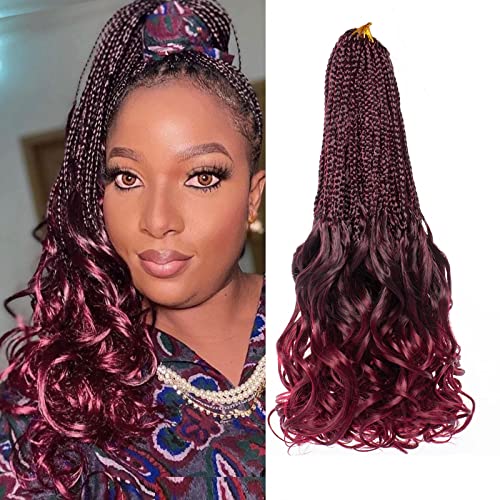 RuiYok 14 Inch Ombre Burgundy French Curl Crochet Braids for Women,9 Pcs