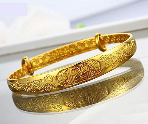 Loyoe Jewelry Womens Expandable Lucky Bangle Adjustable Engraved Dragon & Phoenix Bracelet For Wedding Engagement Lady's Bangle #TOP2
