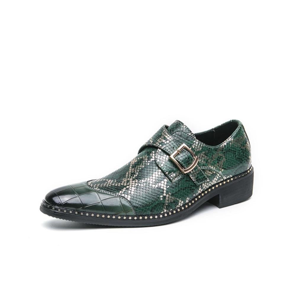 Zapatos de Vestir para Hombre Mocasines de Hebilla Estampado Piel de Serpiente Punta Charol Zapatos Oxford Formales para Boda Fiesta