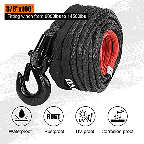 Alltoauto Winch Rope With Hook, 3/8" X 100'-25000Lbs Dyneema Synthetic Winch Rope Line Cable With Protective Sleeve For Truck 4Wd Off-Road Vehicle Winch Accessory #TOP2