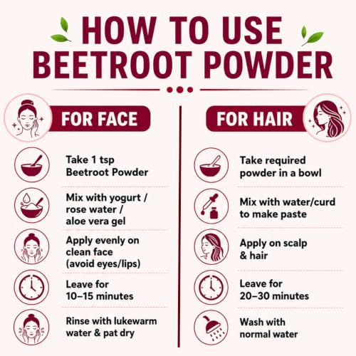 Image of Organic Pure Beet Root Powder (100 Gm) Pure Beetroot /Chukandar Powder Natural Superfood for Drinking, Smoothies, Juice, Face Pack & Hair Care | Rich in Antioxidants & No Added Preservatives