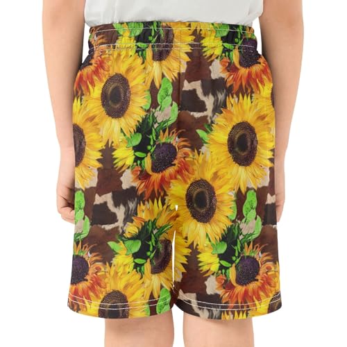 CHIFIGNO Sunflowers Brown Boys Casual Shorts Above-The-Knee Boys Casual Shorts for School with Pockets XS3