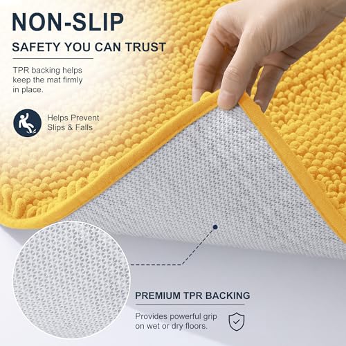 Image of Smiry Thick Chenille Bathroom Runner Rugs 47x20, Extra Absorbent Striped Bath Mat, Machine Washable, Rubber Backing, Long Bath Rugs for Tub & Shower, Modern Home Decor Accessories, Yellow