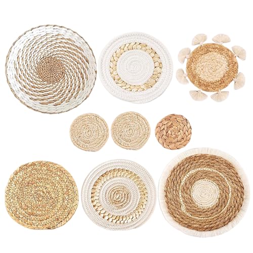 Paniers muraux boho tissés ronds décoration mur - 2