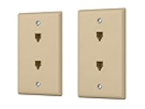 Monoprice Duplex Phone Jack Plate - Ivory (2 Pack) | Terminating 4-Conductor (4P4C) Phone Lines