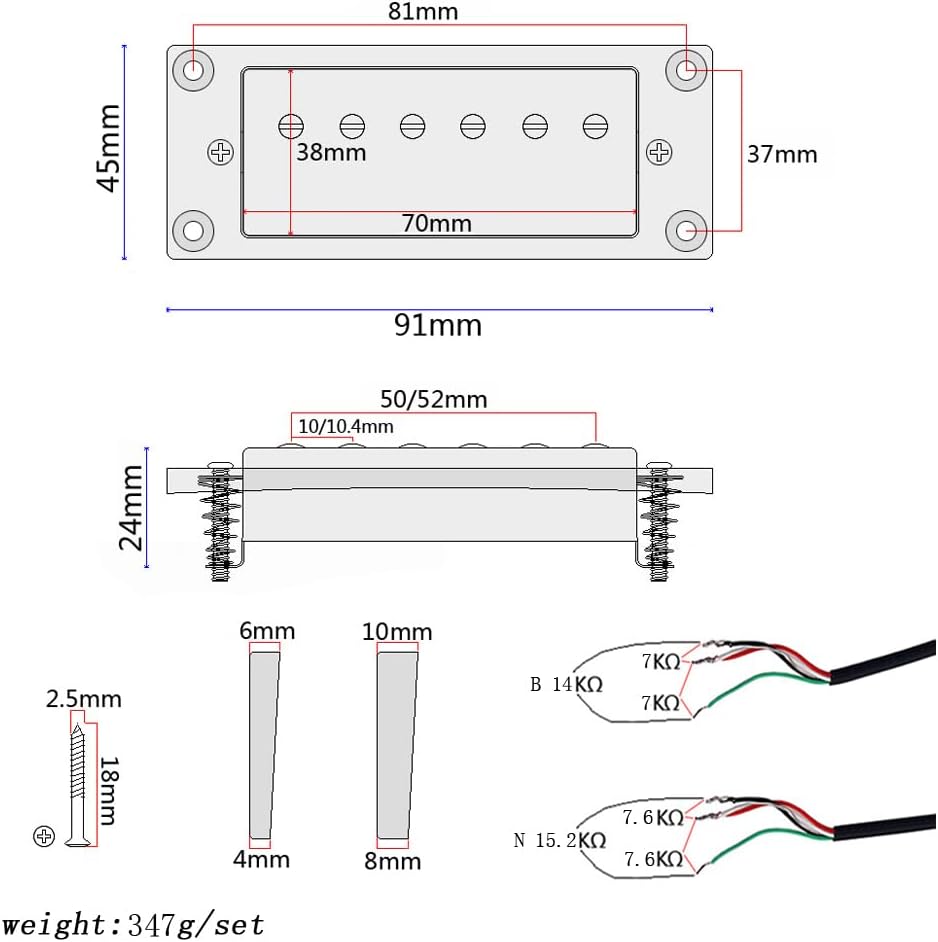 Ogdni GMC89 Humbucker Pickups dimensions and wiring diagram