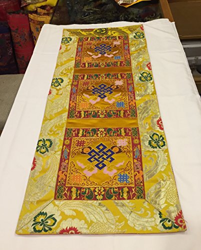 Tibetan Buddhist Yellow Endless Knot Silk Brocade Table Runner/Shrine Cover/Altar Cloth/Yellow Table Cover #TOP23