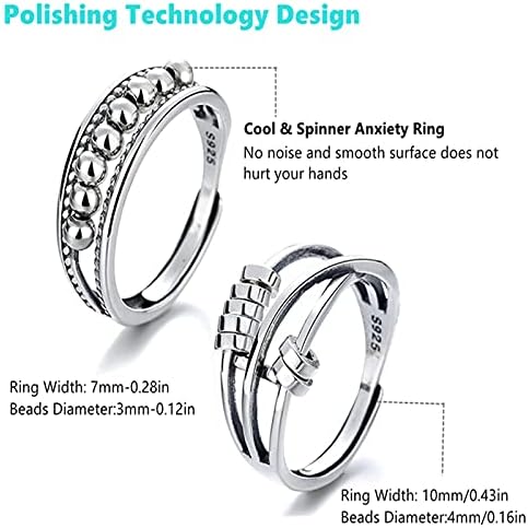 Miniatura 3 de LETINE 2 anillos antiansiedad para mujeres y hombres anillo giratorio con cuentas anillos giratorios para la ansiedad unisex ajustable y apilable