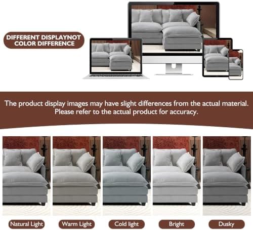 Ihanherry 111.4 Inch 3-Seater Cloud Sofa, Modular Sectional Couch, Modern Deep Seat Sofa for Living Room, Comfy Double Layer Upholstered Seat Cushion, Breathable Chenille Fabric, Grey — view 7