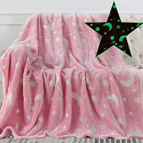Kuscheldecke Kinder im Dunkeln leuchtende Decke Mond Sterne weiche Plüschdecke für Bett Kinderbettwäsche kinderdecke Geschenk für Mädchen 150x130 cm Cover