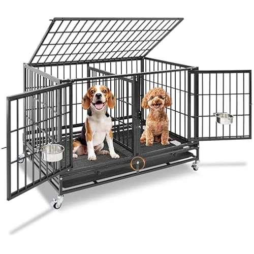 Homey Pet 43" Double Dog Crate, Heavy Duty Stackable Kennel with Divider