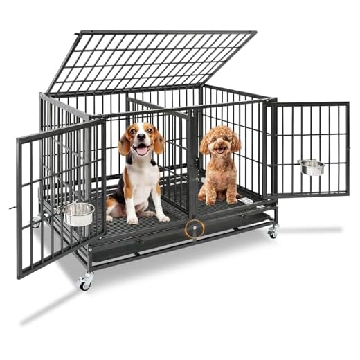 Homey Pet-43 All Metal Open Top Stackable Heavy Duty Cage(Upper) w/Floor Grid, Tray, Divider, and Feeding Bowl