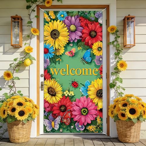 Spring Welcome Door Cover Decoration, 71" x 35" Door Banners for Front Door