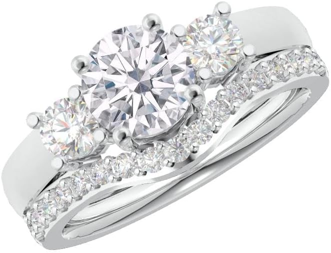 1-3.5 Carat Round 14K White Gold Natural Diamond and Diamond Wedding Bridal Set (AAAA Heirloom Quality)