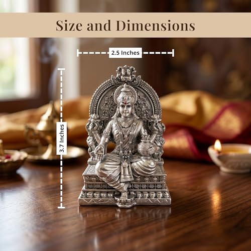 Image of Silver Plated Lakshmi Devi Idol Goddess Lakshmi showpiece for Home Temple | Pooja Room | Office Decor | Diwali Decoration | Wealth Prosperity Gift Item | Figurine | Mahalakshmi Statue