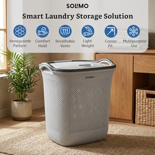 Image of Amazon Brand - Solimo Honey comb Laundry Basket - Small- 42 Litres - 45 cm x 36 cm x 50 cm | Light grey