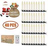  40er Christbaumkerzen Kabellos Dimmbar Flacker Warmweiß Weihnachtsbaumkerzen mit Fernbedienung