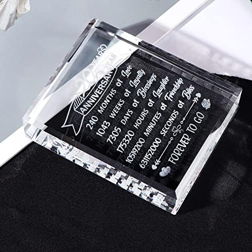 20th Anniversary Crystal Gifts for Wife 20 Years Wedding Anniversary Presents Glass Plaque Keepsake for Women, Husband