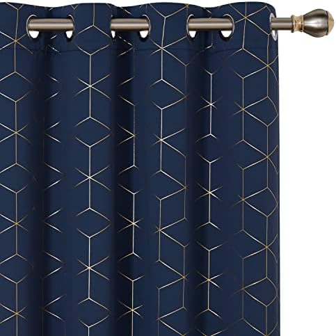 Deconovo Eyelet Gold Diamond Printed Blackout Curtains 72 Inch Drop, Thermal Insulated Curtains for Living Room, 46 x 72 Inch(Width x Length), Grey, One Pair