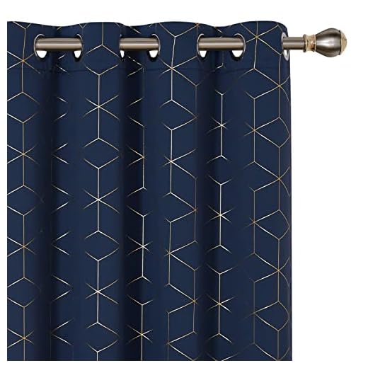 Deconovo Blackout Curtains Gold Diamond Foil Print Room Curtains 52W x 84L Inch, Thermal Insulated Noise Reducing Window Grommet Drapes Living Room Navy Blue 2 Panels
