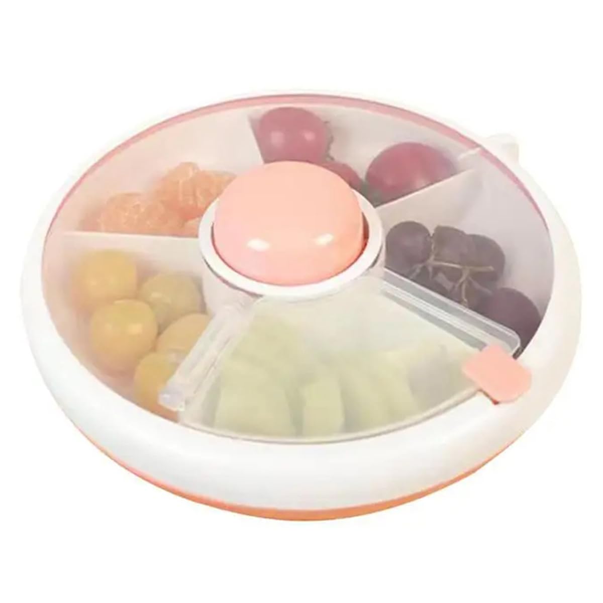 Foutp Pink Snack Spinner, Snackle Box Container With 5 Compartments 18Cm, Reusable Portable Snack Tray With Hand Strap For School Picnics Travel Home Use (Pink)
