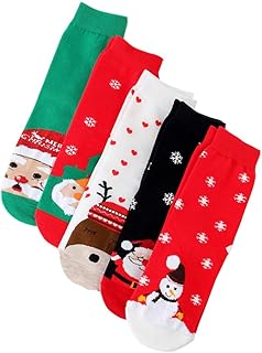 5 Pares De Meias De Natal Meias Femininas Meias Infantis Meias De Algodão Padrão De Natal Meias De Natal Meias De Natal Meias De Inverno Meias De Natal Meias Femininas Alces
