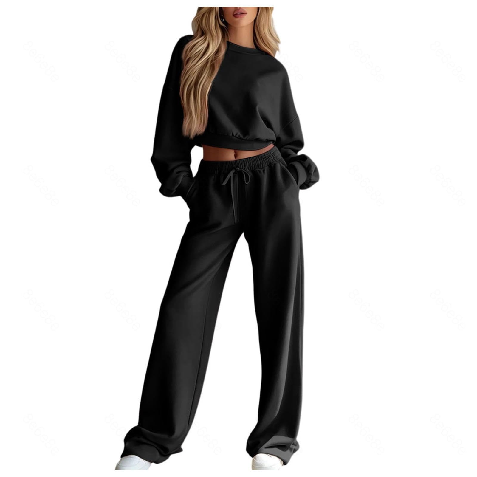 Freizeitanzug Damen Wide Leg Sweatpants Women'S Clothing Wide Leg Sweatpants Travel Set Damen Outfit Herbst Set,Black-M