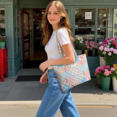 Image of Sunwel Fashion Top Zipper Floral Quilted Bag Small Tote Bag for Women