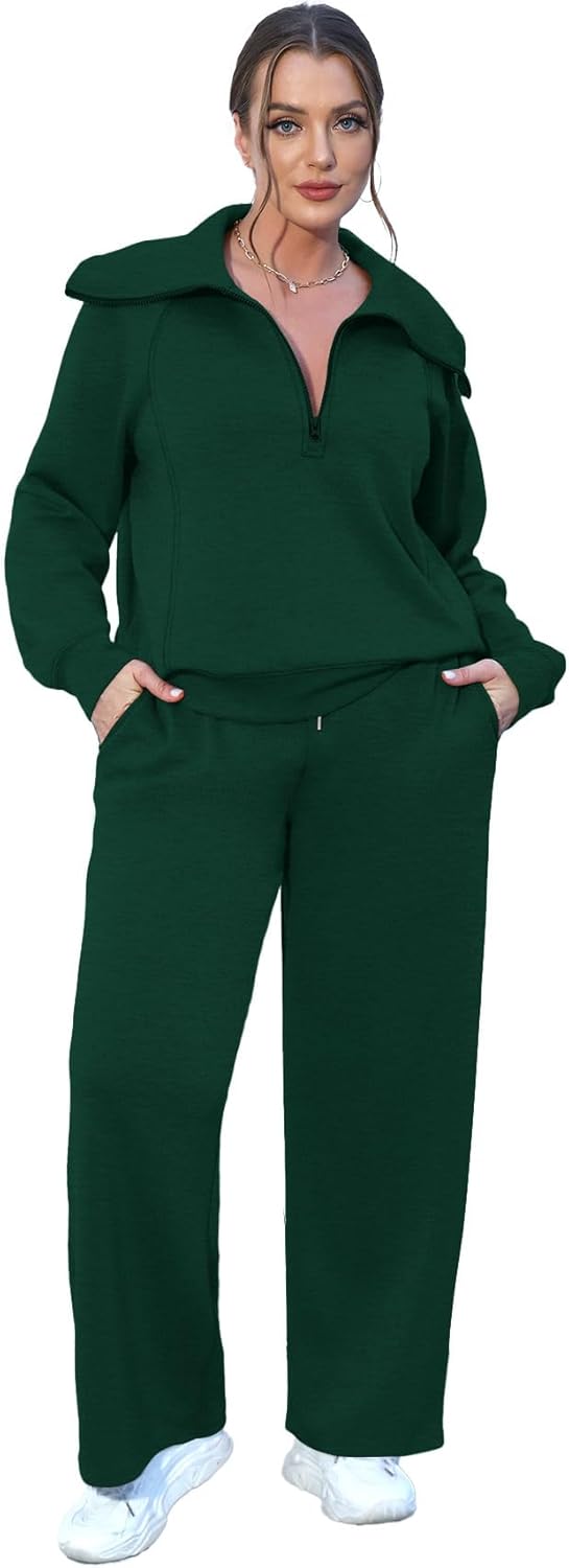 XIEERDUO Lounge Sets For Women 2025 Half Zip Sweatshirt And Wide Leg Sweatpant 2 Piece Outfits Sweatsuit Tracksuit - Image 3