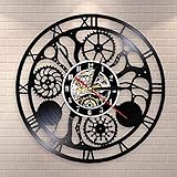 Wanduhr und Zahnräder aus Vinyl, künstliche Intelligenz, Steampunk, Neurowissenschafts-Kunst, Wanduhr