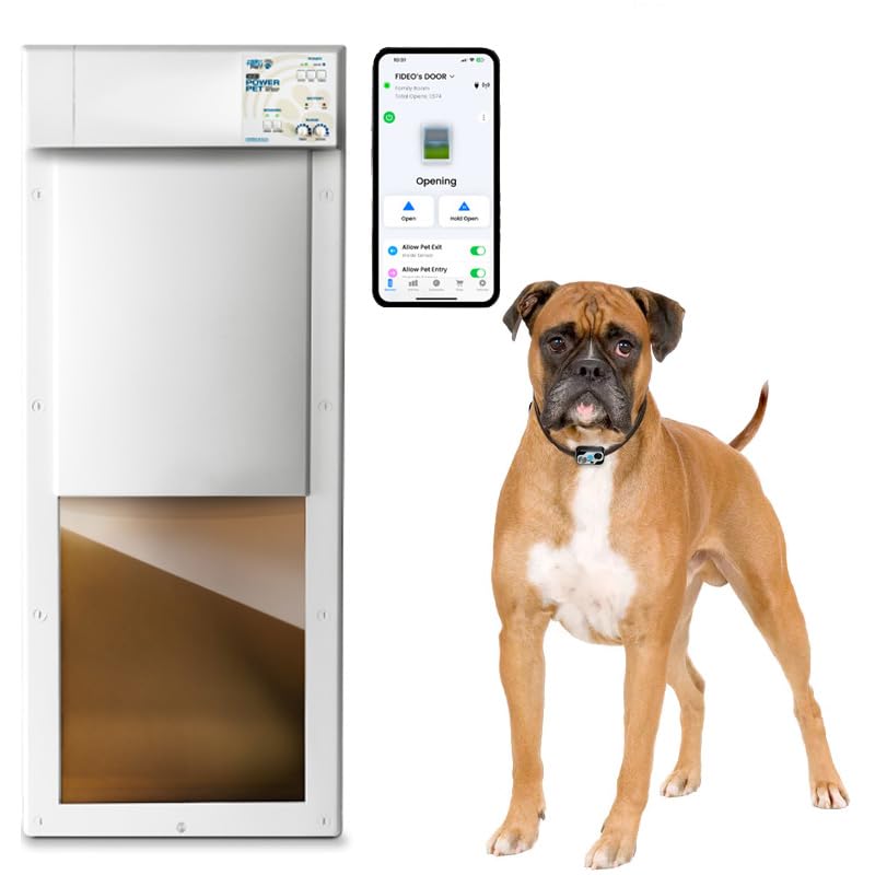 New, Improved Power PET Automatic WiFi Dog Door by High Tech Pet, Operated by Ultrasonic Pet Collar, App Controlled, Air Tight with Secure Auto Dead Bolt Lock and 24-7 Entry & Exit Timers - Large