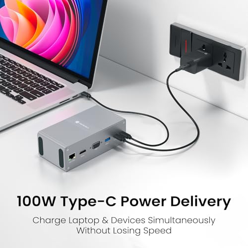 Image of Portronics Mport Vault 13-in-1 USB-C Metal Docking Station, 100W PD Charging, 4K@30Hz HDMI, 1080P VGA, 4x USB 3.0, Gigabit Ethernet, SD /microSD 3.0, USB-C 3.0 & 2.0, 3.5mm Aux, for Windows & macOS