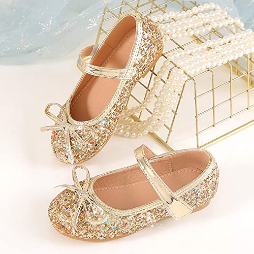 Children's Girls Wedding Shoes Flower Child Sequins Fine Glitter Bow Girl Princess Shoes Rhinestone Party Birthday Prom Flat4