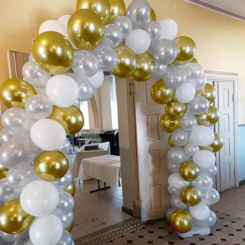 Image of Silver Gold White Chrome and Confetti Balloons Arch Garland Kit - 66 Pcs for Birthday Decoration Anniversary Engagement Wedding Festival Party Decorations | ARV ZONE