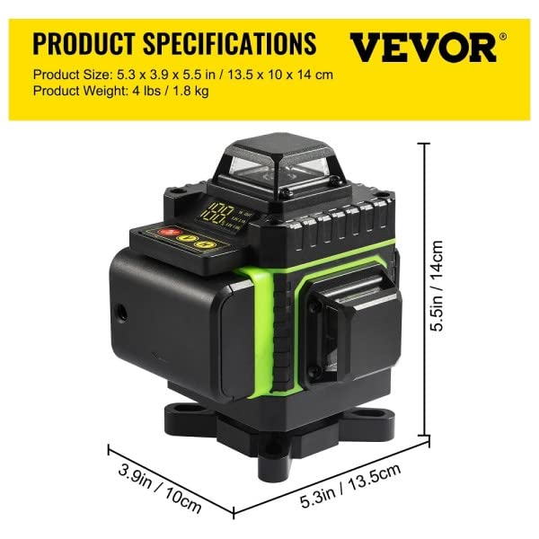 Trade Shop - Livella Laser A Verde 16 Linee Autolivellante 4x360° con Base di Treppiede