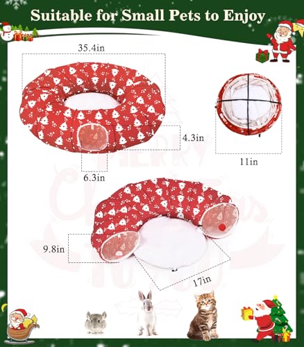 Image of Pawaboo Cat Tunnel Bed Under Christmas Tree, 35.4'' Christmas Cat Toy Circle Tunnel with Ball,Cats Tunnels Christmass Trees Skirt Decorative Festive Foldable Kitty Tube Tunnels for Cats(Red Xmas Tree)