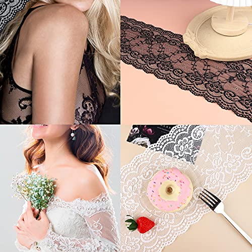 Qxuji 7 Inch Wide Lace Fabric, Sewing Lace Ribbon Trim, Elastic Stretchy Lace, For Sewing, Gift Wrap, Bridal Shower Wedding Decoration, Diy Art Crafts, 2.5 Yards Black + 2.5 Yards White #TOP4