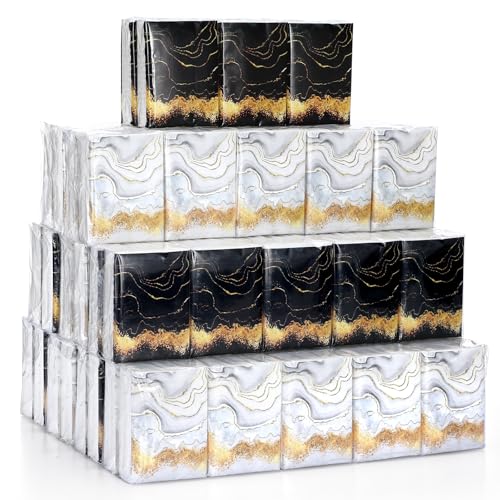 Fourluoo 100 Pack Spring Black White Gold Marble Pocket Tissues Individual Packs Bulk 3 Ply Mini Wallet Facial Tissues Travel Size for Summer Wedding Party Supplies