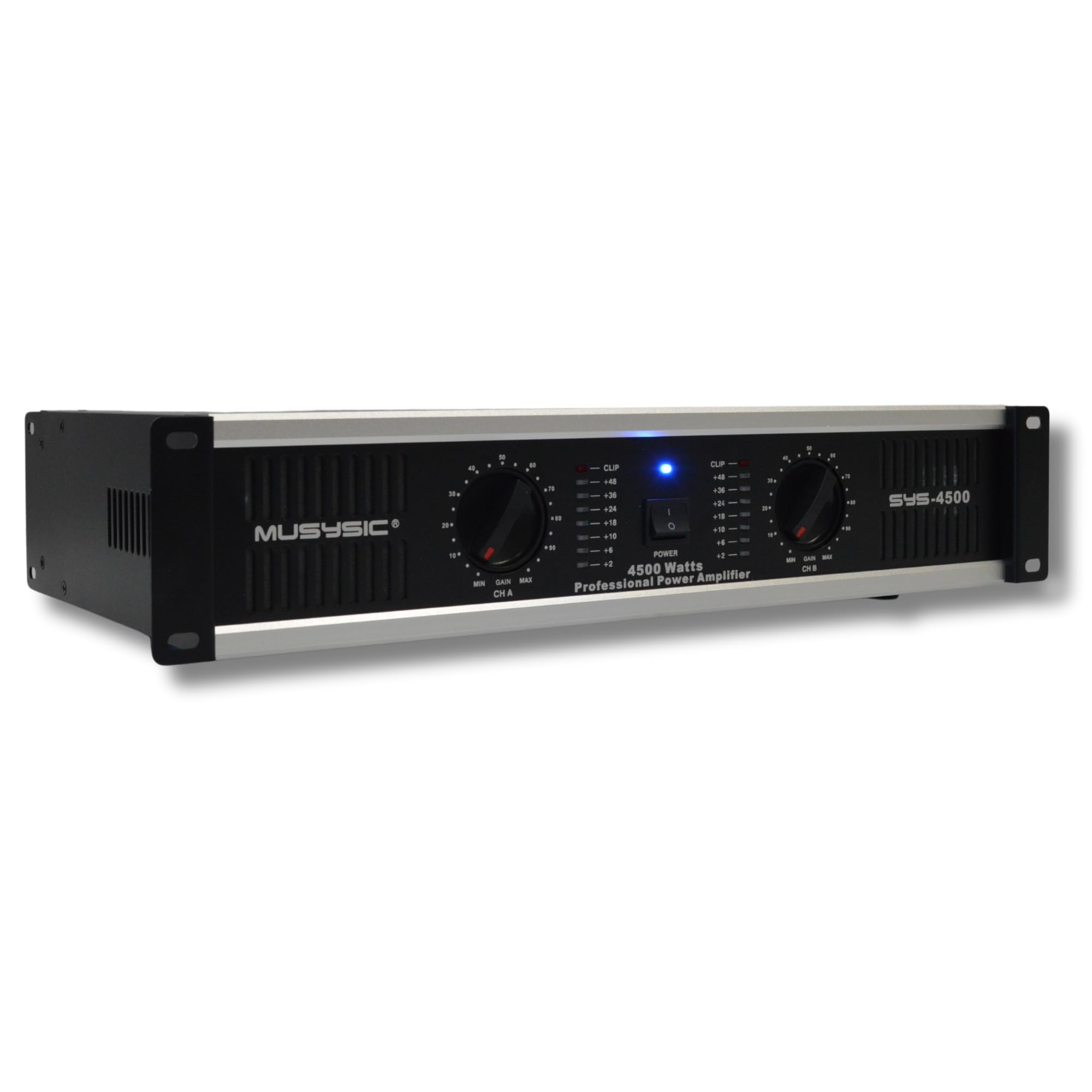MUSYSIC 2 Channel Power Amplifier Distortion Free and Clear Sound - Professional 2U Chassis Rack Mount Amplifiers for DJs/Experts/Events w/ATR Technology/XLR and 1/4 Inch Inputs - 4500 Watts