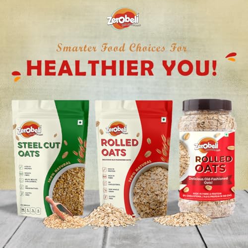 Image of Zerobeli Rolled Oats 1kg | 100% Natural & Wholegrain | High Protein & Fiber | Heart Healthy Breakfast Cereal | No Added Sugar | Ideal for Weight Management, Smoothies, Overnight Oats & Baking Recipes