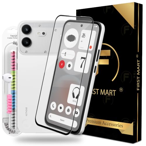 Image of FIRST MART Tempered Glass for Nothing Phone (4b), 9H 0.3 mm Full-Glue Screen Protector with Cable Protector, 3D Edge-to-Edge, HD Clear, Case-Friendly, Black, Pack of 1