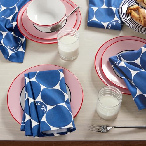Image of kate spade new york Joy Dot Cloth Napkins 4-Pack Set, 100% Cotton, Machine Washable, Navy Blue /Cream, 20 inchx20 inch