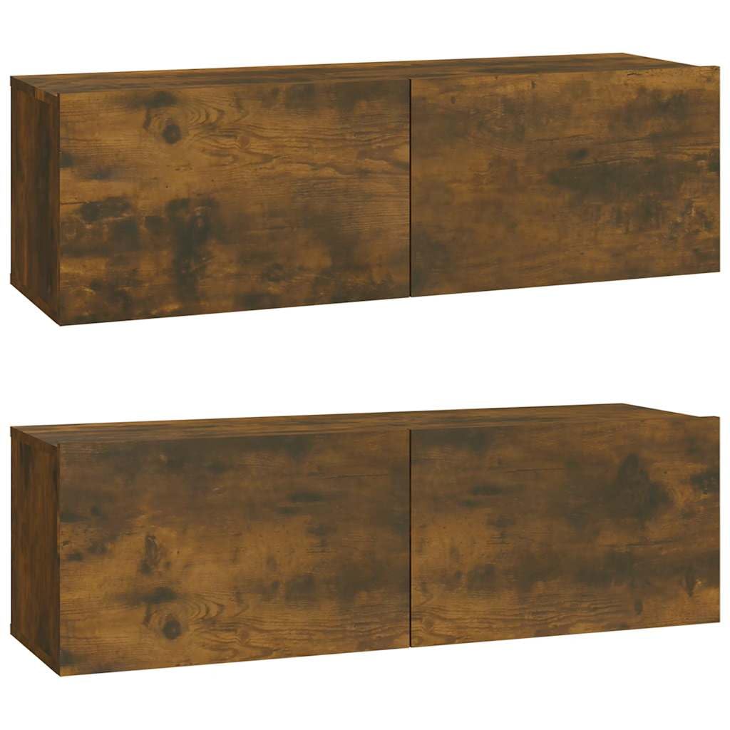 5-TLG. TV-Schrank-Set Räuchereiche Holzwerkstoff, Hängendes Lowboard für Wohnzimmer, Modernes Media Center mit Stauraum, Einfache Wandmontage