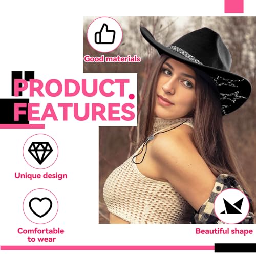 Image of SHENYI Cowgirl Hat and Bandana and Heart Sunglasses Glitter Rhinestone Star Cowboy Hat Western Sparkly Hats for Women Men