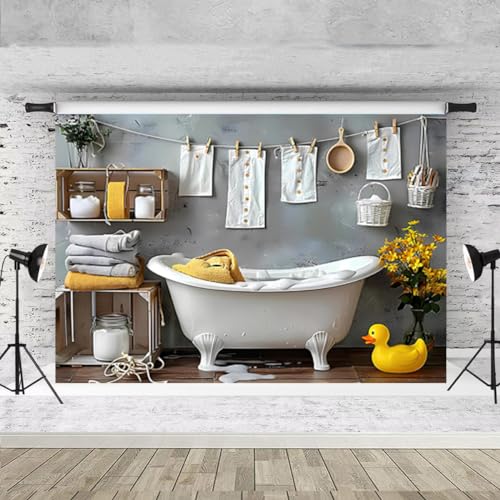 Fondo Fotográfico Baño Bebe 7X5FT Pato de Goma Amarillo miniatura 4