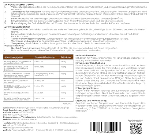 5L Stalldesinfektionsmittel Konzentrat Planet Strong® – Wirksam gegen Bakterien, Pilze & behüllte Viren (z. B. Influenza-Viren) – Für Ställe, Tierhaltung, Flächen & Futterstellen | Made in Germany