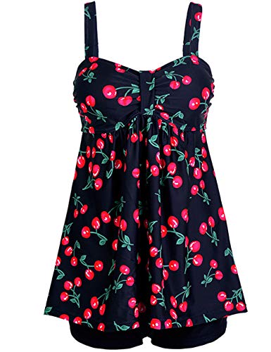 AONTUS Women's Plus Size Swimsuits Tummy Control One Piece Swim Dresses Bathing Suits (XL, Cherry)